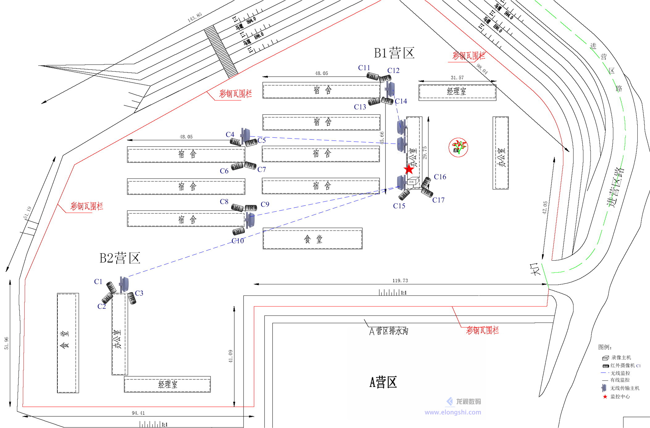 施工工地無線視頻監控系統案例，現場監控點布局1